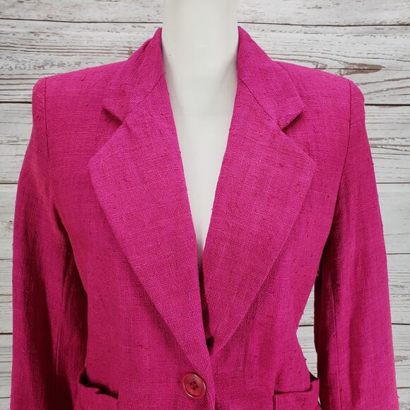 Persona Women's Magenta 100%Silk Single Button Blazer Jacket Size 2 - Picture 4 of 13